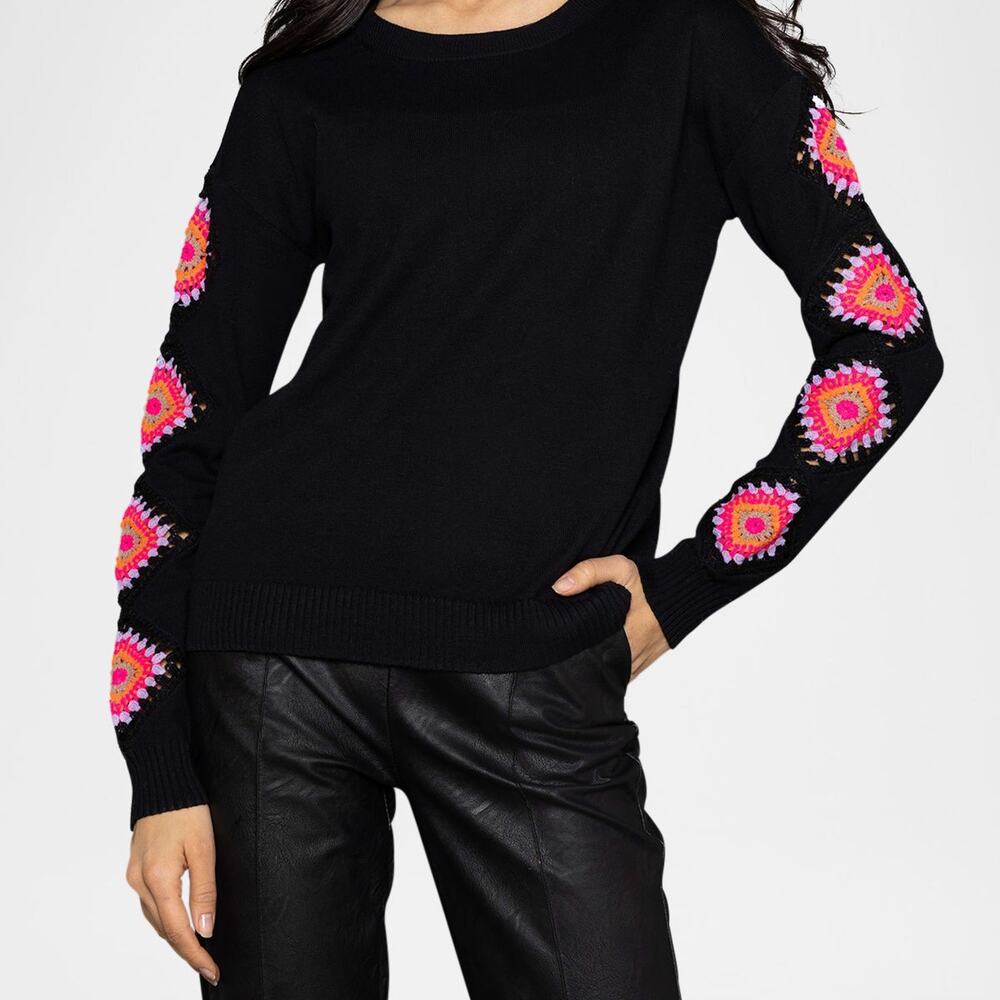 Lisa Todd hook up Sweater • Crochet Sleeve Craftcore • Boho Luxe Knit S